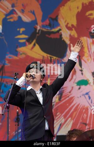 Nuerburg, Germany. 08th June, 2014. Singer Pete Doherty of the band Babyshambles performs on stage during the 'Rock am Ring' music festival at the Nuerburgring near Nuerburg, Germany, 08 June 2014. The festvial is celebrating its 29th edition in 2014 before it will close doors for ever. PHOTO: THOMAS FREY/dpa/Alamy Live News Stock Photo