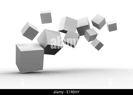 Digitally generated grey cubes floating Stock Photo