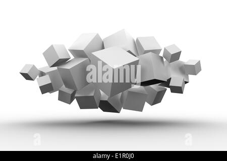 Grey cubes floating in a cluster Stock Photo