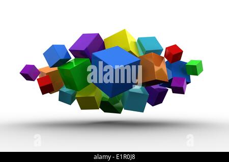3d colourful cubes floating in a cluster Stock Photo