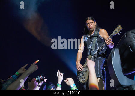 Nuerburg, Germany. 08th June, 2014. Metallica bassist Robert Trujillo performs on stage during the 'Rock am Ring' music festival at the Nuerburgring near Nuerburg, Germany, 08 June 2014. The festvial is celebrating its 29th edition in 2014 before it will close doors for ever. PHOTO: THOMAS FREY/dpa/Alamy Live News Stock Photo