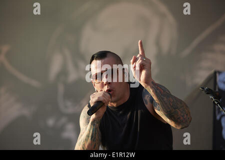 Nuerburg, Germany. 08th June, 2014. Lead vocalist Matthew Charles Sanders of the British rock band Avenged Sevenfold performs onstage during the 'Rock am Ring' music festival at the Nuerburgring near Nuerburg, Germany, 08 June 2014. The festvial is celebrating its 29th edition in 2014 before it will close doors for ever. PHOTO: THOMAS FREY/dpa/Alamy Live News Stock Photo