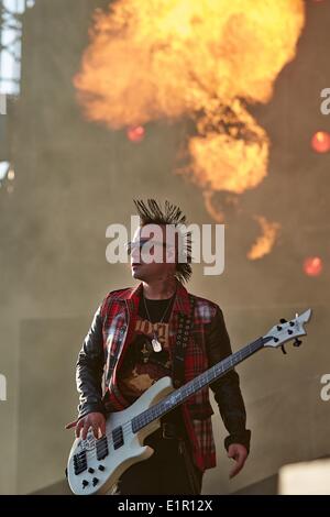 Nuerburg, Germany. 08th June, 2014. Bassist Johnny Christ of the British rock band Avenged Sevenfold performs onstage during the 'Rock am Ring' music festival at the Nuerburgring near Nuerburg, Germany, 08 June 2014. The festvial is celebrating its 29th edition in 2014 before it will close doors for ever. PHOTO: THOMAS FREY/dpa/Alamy Live News Stock Photo