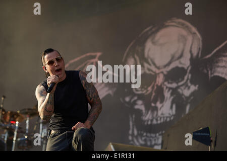 Nuerburg, Germany. 08th June, 2014. Lead vocalist Matthew Charles Sanders of the British rock band Avenged Sevenfold performs onstage during the 'Rock am Ring' music festival at the Nuerburgring near Nuerburg, Germany, 08 June 2014. The festvial is celebrating its 29th edition in 2014 before it will close doors for ever. PHOTO: THOMAS FREY/dpa/Alamy Live News Stock Photo
