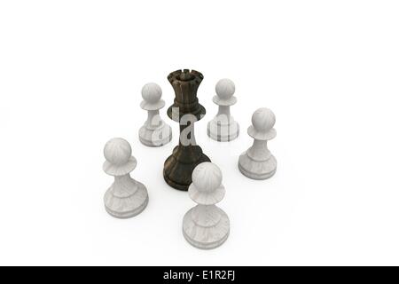 Black queen surrounded by white pawns Stock Photo