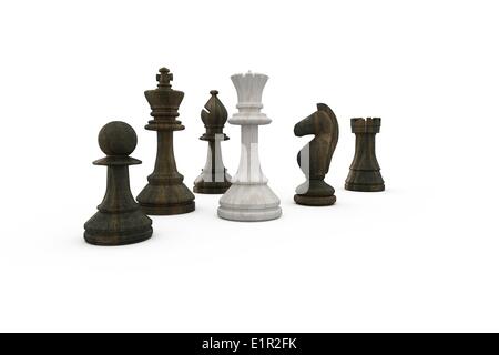 White queen surrounded by black pieces Stock Photo