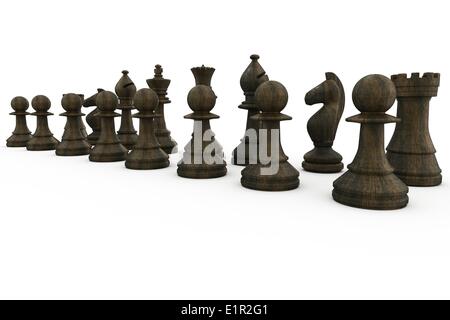 Black wooden chess pieces standing Stock Photo