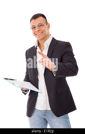 young confident businessman with notes and pen sure in himself Stock Photo