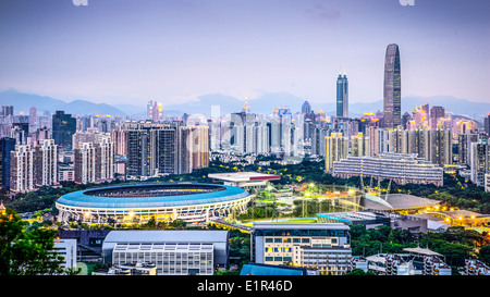 Shenzhen, China city skyline at twilight. Stock Photo