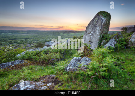 Sunset at Helman Tor a rocky area of rugged moornear Bodmin in Cornwall Stock Photo