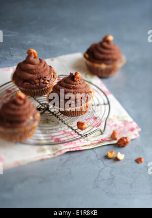 Chocolate and peanut cupcakes Stock Photo