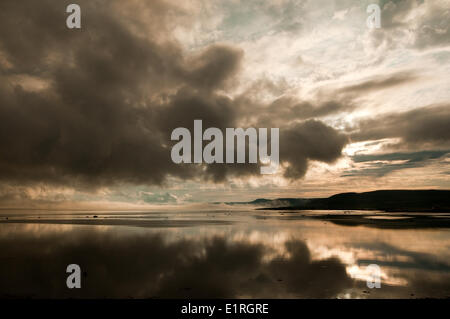 Spectacular storm clouds above the Varanger fjord in Norwegian lapland Stock Photo