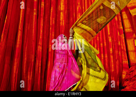 India, Rajasthan, sari garment factory Stock Photo