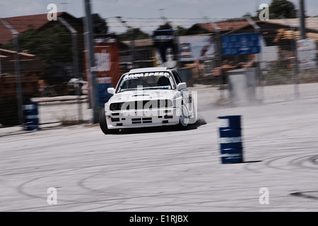 A BMW M3 E30 drifts during a tuning show in Thessaloniki, Greece 2014 Stock Photo