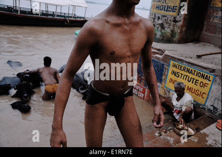 Bath at river Ganges, Varanasi, India 2012 Stock Photo