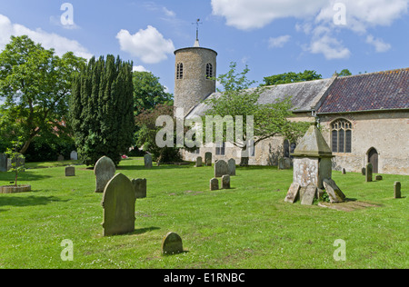 Exterior view of St Mary's Church, Syderstone, Norfolk; one of the distinctive round tower churches in the county Stock Photo