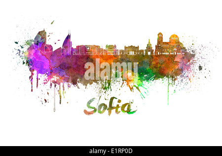 Sofia skyline in watercolor splatters Stock Photo