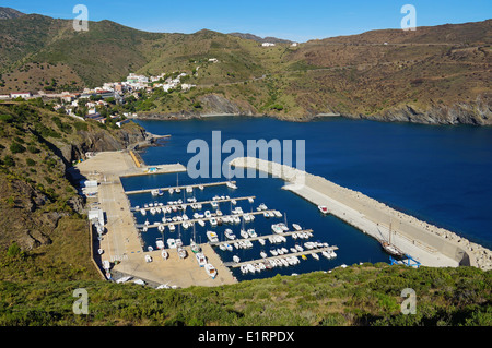 Bay of Portbou village and its marina in the Costa Brava, Catalonia, Spain Stock Photo