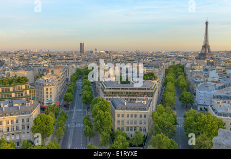 Eiffel Tower and Les Invalides as seen from the Arc de Triomphe Stock Photo