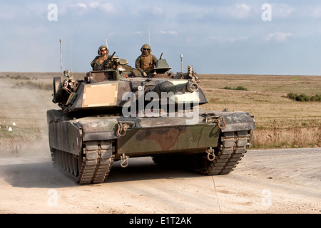 US, Marine Corps, M1A1, Abrams, Main Battle Tank, Salisbury Plain, Training Area, Wiltshire, UK, 2005. Stock Photo
