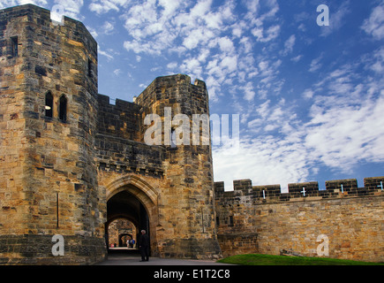 Entrance to Alnwick Castle, Lion arch, where Harry Potter was filmed. Stock Photo