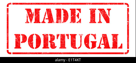 Made in  Portugal- inscription on Red Rubber Stamp. Stock Photo