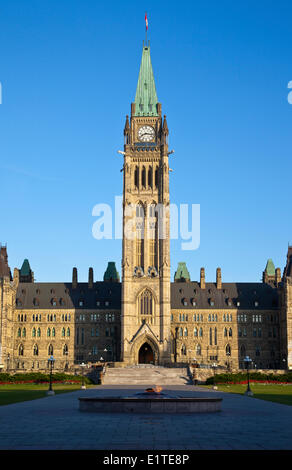 The Peace Tower (officially the Tower Victory Peace) Centre Block the Canadian parliament buildings in Ottawa Ontario Stock Photo