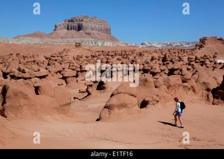 Hiker in Goblin Valley State Park, San Rafael Swell, Emery County, Utah, United States of America Stock Photo