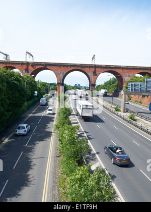 Stockport viaduct over the M60 Motorway in Stockport Cheshire UK Stock Photo