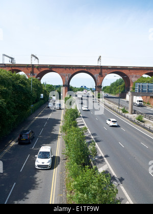 Stockport viaduct over the M60 Motorway in Stockport Cheshire UK Stock Photo