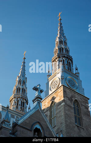 Twin steeples of Notre Dame Cathedral Basilica, Oldest surviving church in Ottawa, Ontario, Canada. Stock Photo