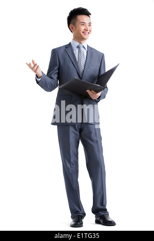 Young businessman giving a speech Stock Photo