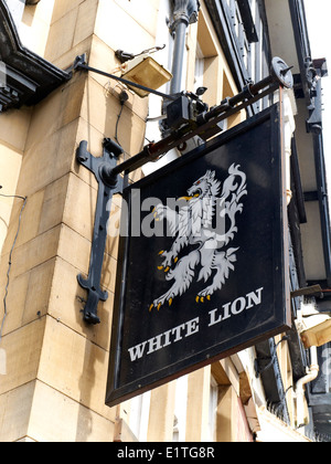 White Lion pub sign in Stockport Cheshire UK Stock Photo