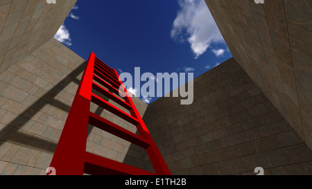 climbing ladder of career in a hole Stock Photo