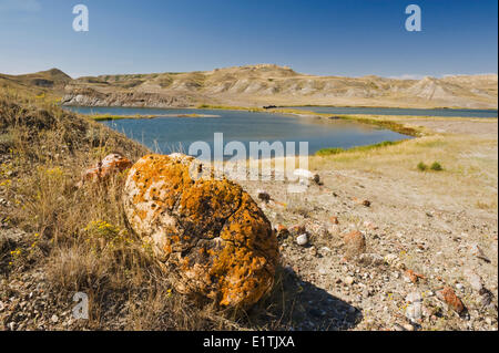 South Saskatchewan River Valley with Lake Diefenbaker in the background, near Beechy,  Saskatchewan, Canada Stock Photo