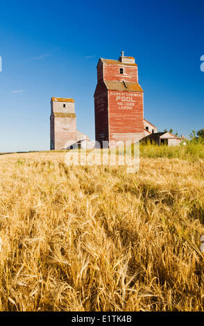 Grain elevators, abandoned town of Lepine, Saskatchewan, Canada Stock ...