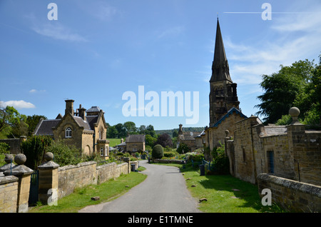 The village of Edensor, part of the Chatsworth Estate in Derbyshire, England Stock Photo