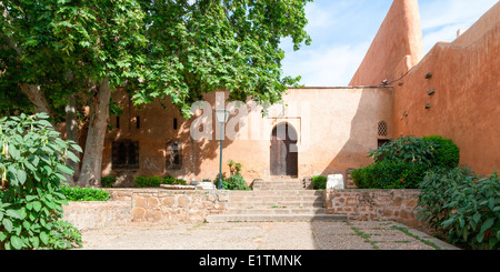 The Andalusian Garden, laid out in Moorish style is accessed via a doorway from Cafe Maure in the Oudaia Kasbah, Rabat, Morocco. Stock Photo