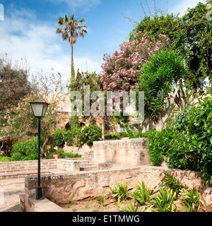 The Andalusian Garden, laid out in Moorish style is accessed via a doorway from Cafe Maure in the Oudaia Kasbah, Rabat, Morocco. Stock Photo