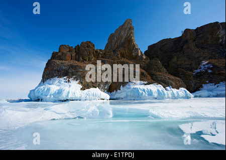 Russia, Siberia, Irkutsk oblast, Baikal lake, Maloe More (little sea), frozen lake during winter, Olkhon island Stock Photo