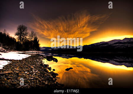 A beautiful sunset over the pristine waters of Kalum Lake, British Columbia, Canada Stock Photo