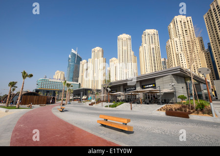 New mixed use retail and leisure property development The Beach on waterfront off The Walk at JBR in Dubai United Arab Emirates Stock Photo