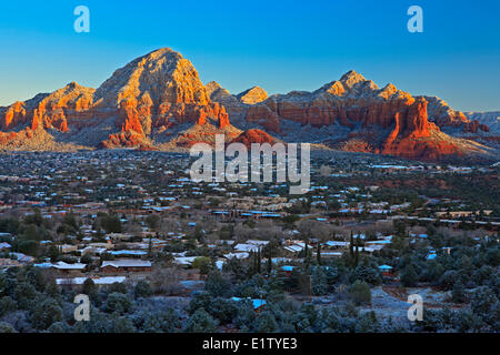 City of Sedona in winter after fresh snowfall, Arizona, USA Stock Photo