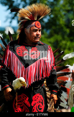 A First Nations man dances in the ninth annual Khowutzun Warmland Intertribal Pow-Wow in Duncan, BC. Stock Photo