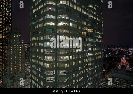 Brookfield Place North tower in Toronto downtown, Bay Street banking district, seen from the South tower at night. Stock Photo