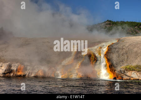 Hot Water Run-off from Excelsior Geyser, Midway Geyser Basin,Yellowstone National Park, Wyoming, USA Stock Photo