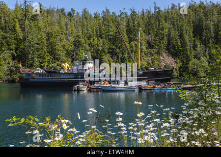 The Uchuck 111 deposits a group of kayakers at Port Eliza on the British Columbia coast of Canada.No Release Stock Photo