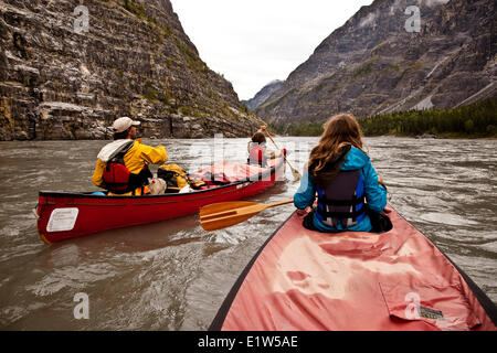 Two canoes in First Canyon on Nahanni River, Nahanni National Park Preserve, NWT, Canada. Stock Photo