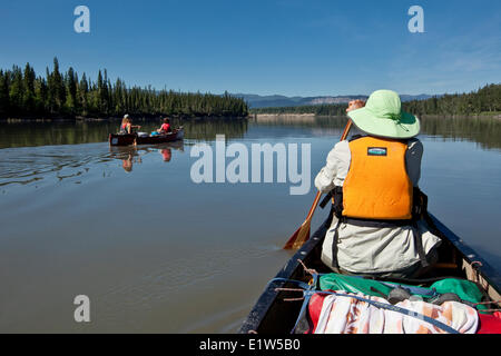 Two canoes on Nahanni River, Nahanni National Park Preserve, NWT, Canada. Stock Photo