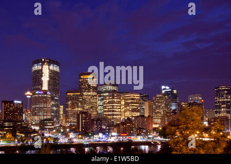 Calgary Skyline at night view from north at Centre Street, Calgary, AB ...